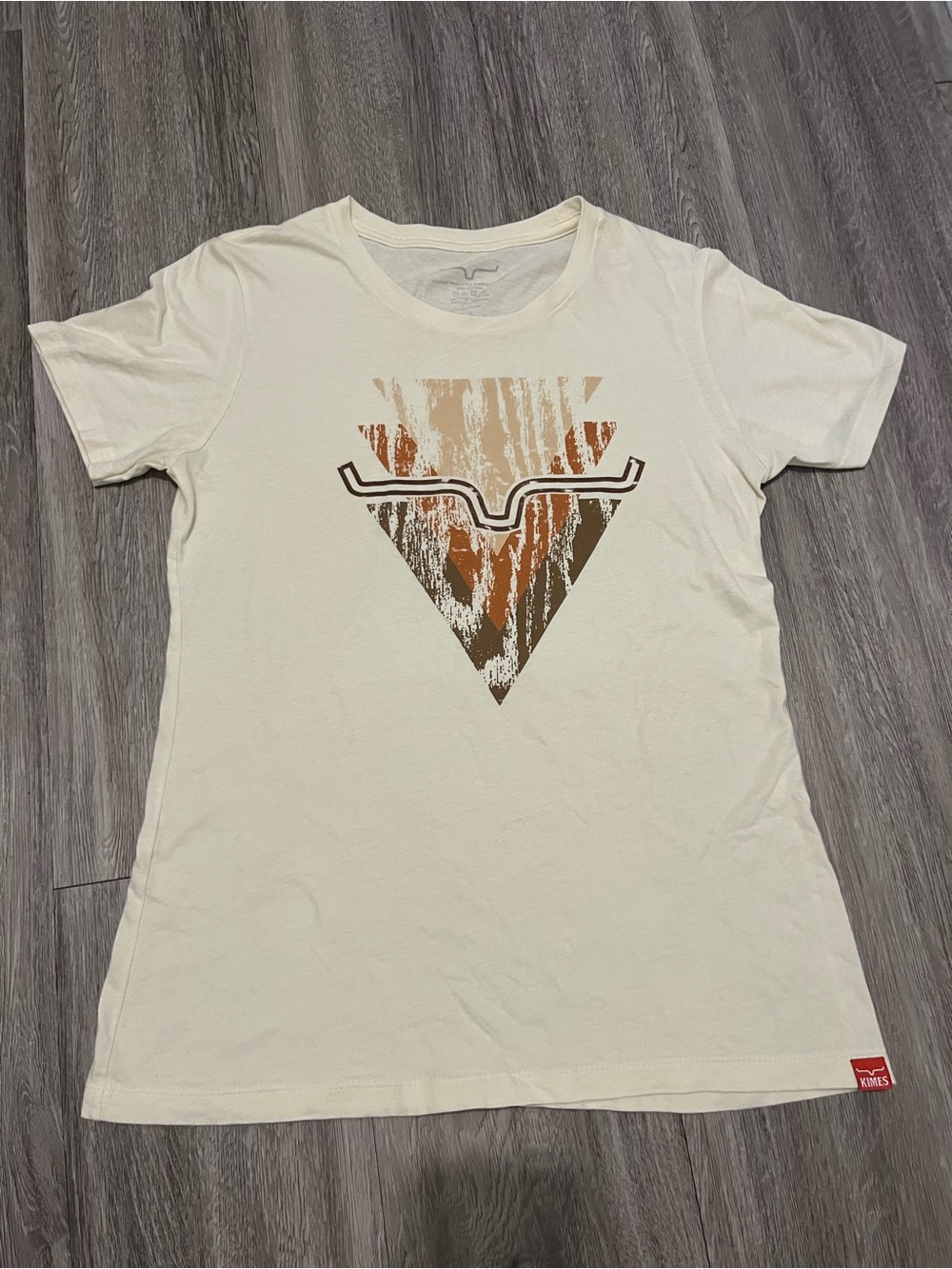 Kimes Ranch Cream Short Sleeve Tee with Brown & Burnt Orange Triangle Graphic